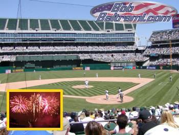The coliseum at gametime.  Fireworks inset.