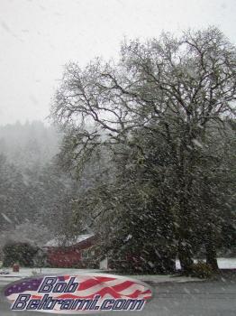 Snow falls at the top of the Willits Grade