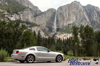 The Mustang in Yosemite, Yosemite Falls in the background